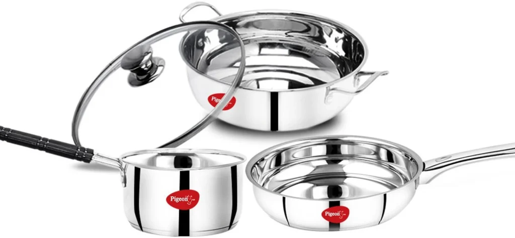 spl stainless steel 3 pcs set (kadai 220, frypan 220, sauce pan 160)