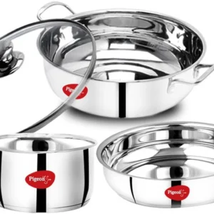 spl stainless steel 3 pcs set (kadai 220, frypan 220, sauce pan 160)