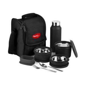 heat n treat stainless steel lunch box set pack of 4 black
