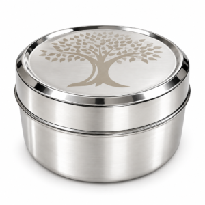 engraved tree of life stainless container