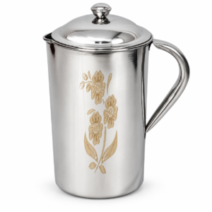 stainless steel pitcher with floral engraving